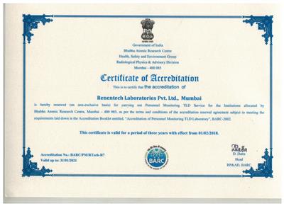 BARC Accreditation Certificate for TLD Personnel Monitoring Service